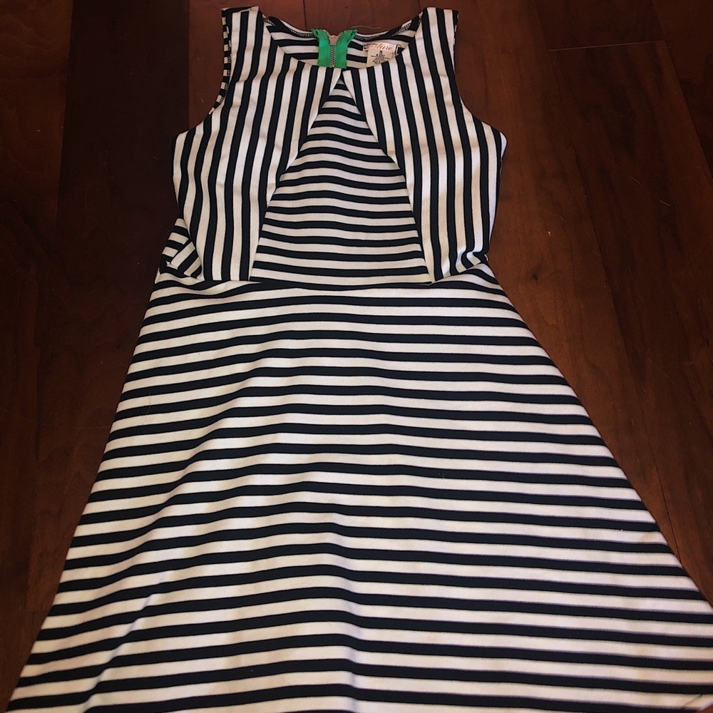 Black and white striped dress.